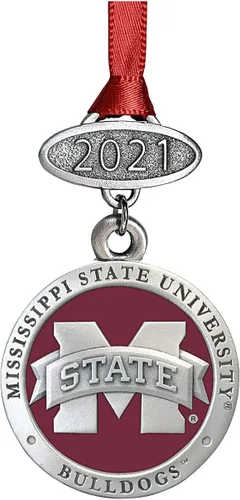 Miniatura 78 de Adorno de Alabama sin fecha Adorno de árbol de Navidad esculpido a mano Incrustación de metal de peltre Alma Mater intrincadamente elaborada