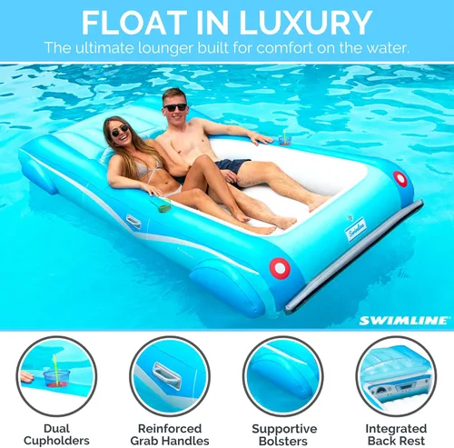 Miniatura 2 de SWIMLINE Colchón Flotante Inflable para Piscina Tumbona Balsa, Colchoneta Divertida, Convertible Clásico, Azul Coche convertible clásico