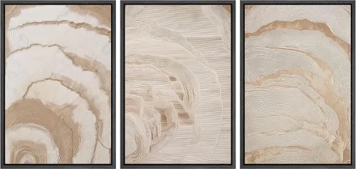 Miniatura 34 de SIGNLEADER Lienzo enmarcado para pared, juego de arte de collage de polígonos retro marrón tostado, ilustraciones con formas abstractas, arte