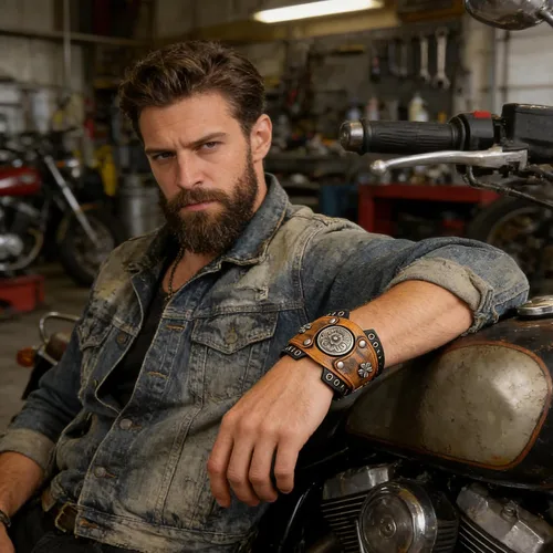 Miniatura 3 de HZMAN Pulseras de Cuero Retro para Hombre Pulsera de Puño de Cuero Ajustable Pulsera Ancha de Muñeca Regalo de Joyería