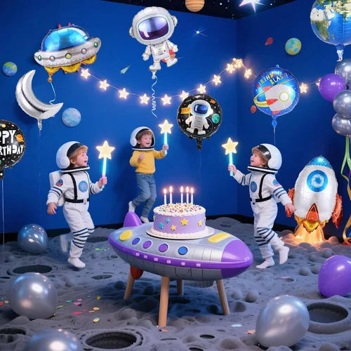 Miniatura 5 de 9 globos espaciales, globos de cohete de astronauta, decoraciones de fiesta temática de planetas para fiestas de cumpleaños