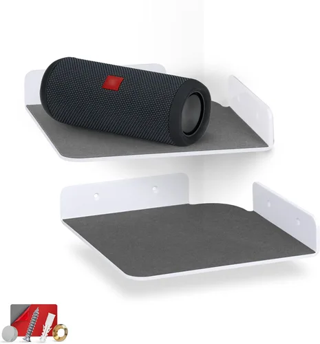 Miniatura 8 de BRAINWAVZ Paquete de 2 estantes flotantes de esquina de 8 pulgadas para altavoces, libros, decoración, plantas, cámaras, fotos, cocina, baño