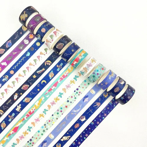 Miniatura 3 de Luminous Galaxy Washi - Juego de 12 rollos de cintas adhesivas decorativas que brillan en la oscuridad para artes, manualidades, diarios, Galaxia
