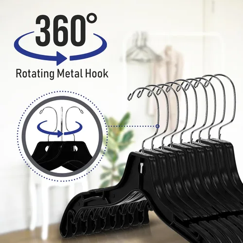 Miniatura 3 de Victory Display - Perchas negras de plástico resistente para ropa, perchas delgadas con ganchos giratorios y hombro con muescas para armario