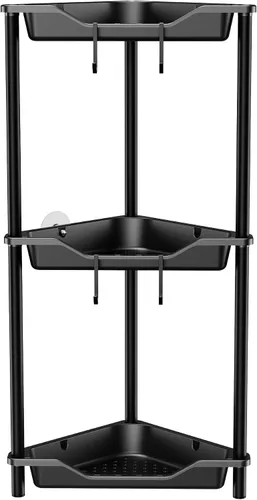 Miniatura 9 de Orimade Organizador de ducha esquinero de 2 niveles resistente a la oxidación, estante de esquina de piso de metal y plástico para baño, negro