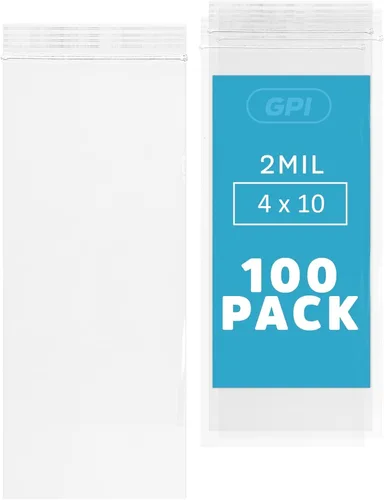 GPI - Bolsas con cremallera de 4 x 10 pulgadas de largo, 100 unidades, 2 mil, bolsas de plástico transparente con cierre de cremallera, con cierre