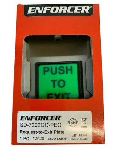 Miniatura 2 de Seco-Larm SD-7202GC-PEQ ENFORCER - Placa de pared con iluminación LED RTE con botón verde grande, botón grande iluminado con leyenda "PUSH TO EXIT