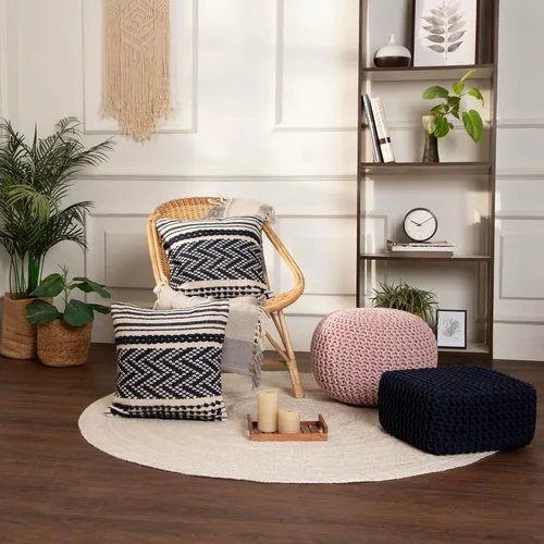 Miniatura 8 de REDEARTH · Taburete otomano bajo en forma de cubo – Puf tejido a mano – Puf bohemio de cordón – Decoración del hogar – Reposapiés relleno para sala