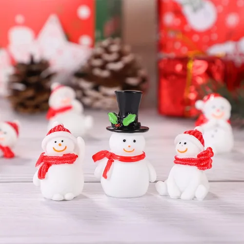 Miniatura 5 de ABOOFAN 13 piezas de adornos miniatura de muñeco de nieve de Navidad, mini figuras de muñeco de nieve de resina, globos de nieve, micro paisaje
