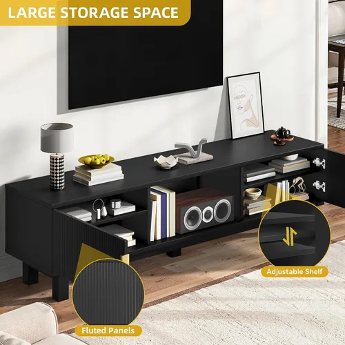 Miniatura 4 de DWVO Soportes de TV estriados para sala de estar, centro de entretenimiento para televisores de hasta 65 pulgadas, consola multimedia moderna