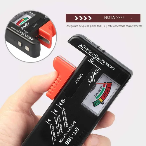 Miniatura 5 de 2 piezas de comprobador de batería, comprobador de batería universal para pilas AA, AAA, C, D, 9 V, 1.5 V, celdas de botón, baterías domésticas, 2
