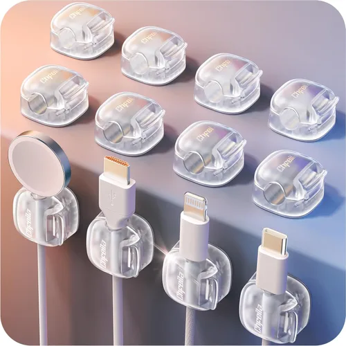 Miniatura 11 de Clips para cables, paquete de 8 organizadores de cables [1 bloqueo y adhesivo más fuerte], clips de resorte para cable de teléfono, cargador