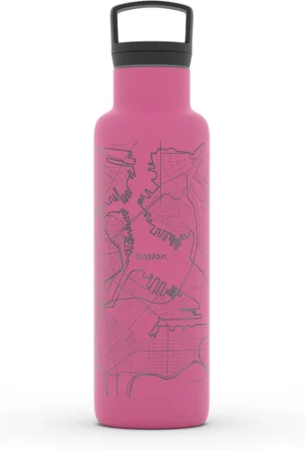 Miniatura 190 de Well Told Botella de agua aislada con mapa de Washington DC grabado, botella de acero inoxidable grabada (21 onzas, blanco) botella aislada de mapa