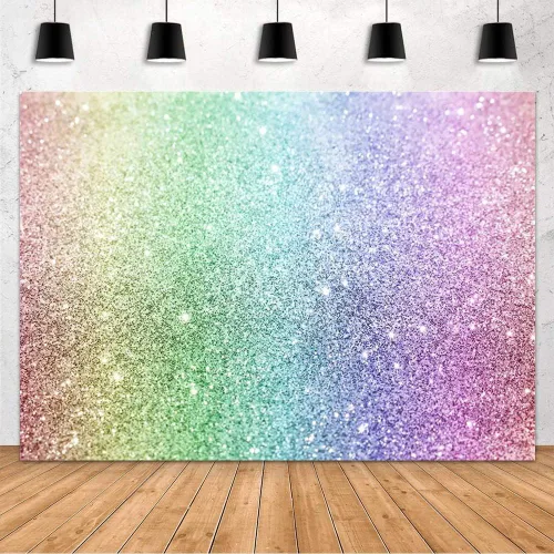 MEHOFOND Telón de fondo de arcoíris con purpurina para decoración de fiesta de cumpleaños para niños y niñas, princesa, unicornio colorido con