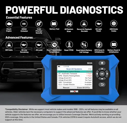 Miniatura 7 de Innova Escáner SD35 OBD2 – ABS, SRS, TPMS y lector de código de motor de verificación, datos en vivo, todos los diagnósticos del sistema, compatible