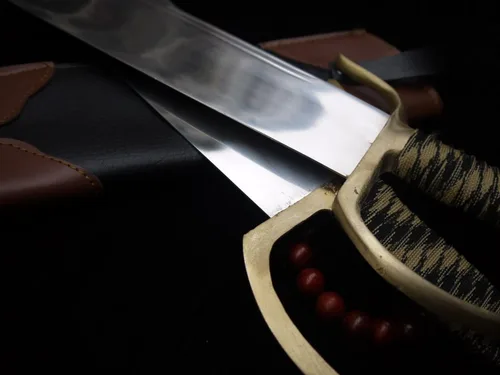 Miniatura 7 de Chinese Wing Chun - Espadas de mariposa Bart Cham Dao - Cuchillas de acero inoxidable hechas a mano con funda de cuero, accesorios de latón