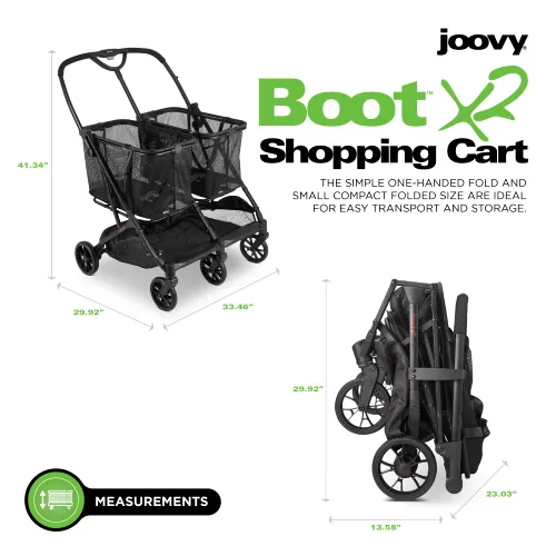Miniatura 7 de Joovy Carrito de compras Boot X2 con capacidad de peso total de 122 libras, bolsas extraíbles dobles, neumáticos giratorios para una fácil