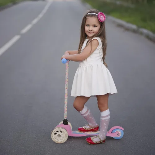 Miniatura 8 de Self Balancing Kick Scooter with Light Up Wheels, Extra Wide Deck, 3 Wheel Platform, Foot Activated Brake, 75 lbs Limit, Kids & Toddlers Girls or