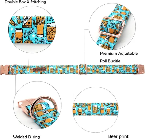 Miniatura 2 de Lionheart glory Collar de perro azul collar de verano para perro, collar de fiesta para perros machos o niñas, collares ajustables suaves y Cerveza
