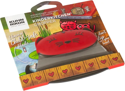 Miniatura 9 de Kuhn Rikon Kinderkitchen - Cuchillo Mezzaluna para niños con protector de cuchilla, gato, 5.2 x 3.3 x 0.7 pulgadas, rojo, herramientas de corte