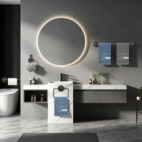 Miniatura 8 de Kit de Anillo de Toalla Jeasor de 4 Piezas de Tubo Industrial para Baño, Kit de Accesorios de Montaje en Pared DIY Incluye Gancho para Bata, Barra