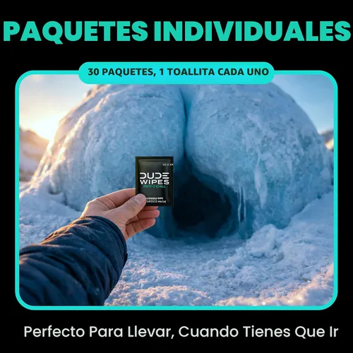 Miniatura 2 de DUDE Wipes On-The-Go Mint Chill - Toallitas de viaje – 30 unidades (envueltas individualmente) – Toallitas desechables extragrandes para adultos