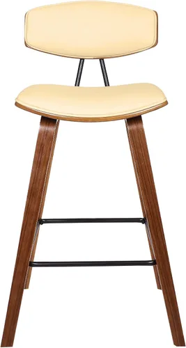 Miniatura 7 de Armen Living Fox - Taburete de bar moderno de mediados de siglo de piel sintética color crema y madera de nogal de 25.5 pulgadas Piel sintética