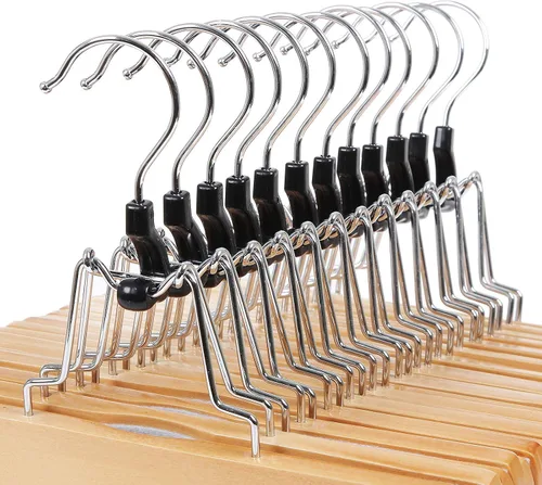 Miniatura 8 de SONGMICS Paquete de 12 perchas de madera para pantalones, madera maciza de alta calidad con fieltro antideslizante, sujeta los pantalones