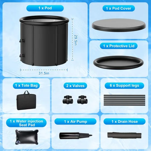 Miniatura 8 de 100 Gal Ice Pod Cold Plunge Tub, Portable Round Ice Bath Tub for Cold Plunge Chiller, Easy Setup, Includes Cover & Carry Bag, for Recovery & Cold