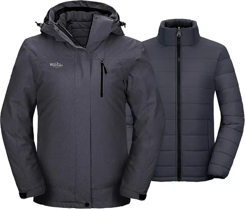 Miniatura 13 de Wantdo - Chaqueta impermeable 3 en 1 para mujer, abrigo de invierno cálido, resistente al viento, chaqueta de snowboard con capa de puffer