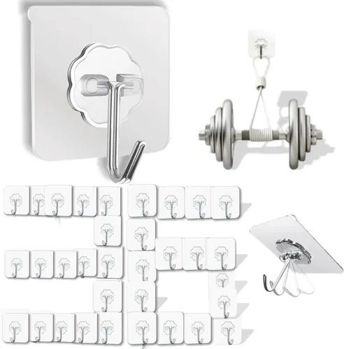 Miniatura 13 de DDMY Ganchos para colgar, paquete de 50 ganchos de pared de 50 libras (máx.), transparentes, reutilizables, impermeables, ganchos adhesivos