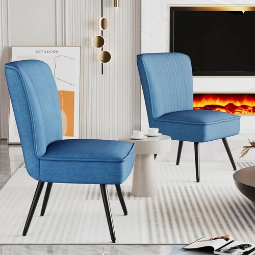 Miniatura 3 de Alunaune Moderno juego de 2 sillas decorativas azules para sala de estar, juego de muebles tapizados para dormitorio, pantuflas, silla de recepción