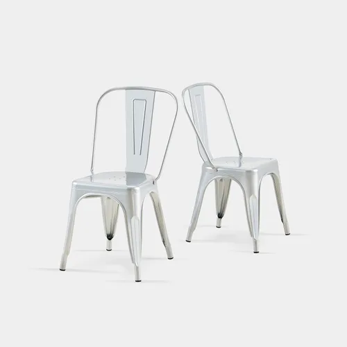Miniatura 14 de AC Pacific Sillas de comedor de metal industrial de 18 pulgadas de altura, asiento apilable de cocina o bar, diseño moderno y duradero, muebles