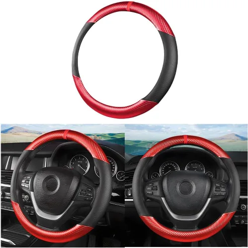 Miniatura 9 de LoyaForba Funda de volante de fibra de carbono para coche, cuero de microfibra transpirable para mujeres y hombres, protector de volante Café