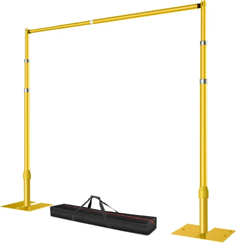 Miniatura 13 de Soporte para telón de fondo de tubo y cortina, marco de fondo ajustable resistente de 10 x 10 pies con base de metal, soporte para telón de fondo