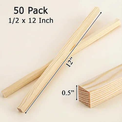 Miniatura 2 de Elsjoy Paquete de 50 varillas cuadradas de madera de 1/2 x 12 pulgadas, palos de madera de pino sin terminar para manualidades, proyectos