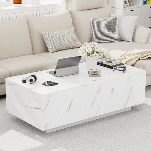 Miniatura 10 de Mesa de centro elevable con almacenamiento, mesa cuadrada central de madera natural estriada con almacenamiento abierto, mesa central para sala