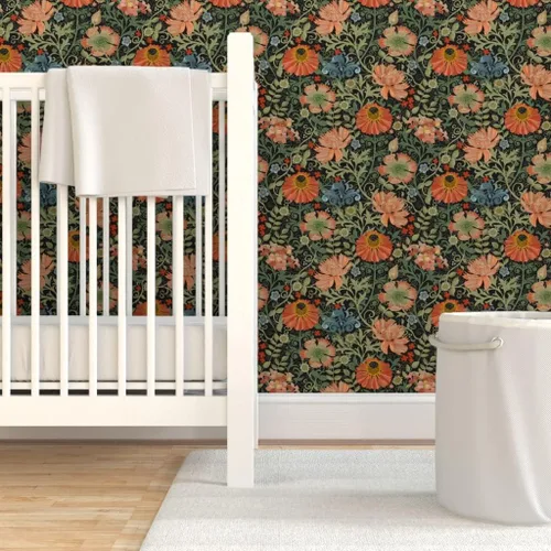 Miniatura 6 de Papel tapiz para despegar y pegar, diseño Art Nouveau con flores negras, diseño floral, decoración de jardín, papel pintado extraíble Spoonflower