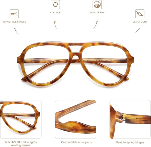 Miniatura 4 de AMOMOMA Paquete de 3 Gafas de Lectura Aviador Retro Extragrandes para Mujeres y Hombres, Marco Grande Clásico con Filtro de Luz Azul