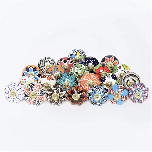 Miniatura 18 de FOLK CRAFT Pomos decorativos para cajones – Paquete de 12 piezas – Manija de puerta de armario de armario con flores hechas a mano para decoración