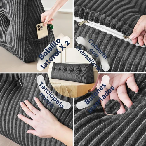 Miniatura 5 de Z-hom Almohada de cabecera tamaño Queen, almohada de lectura triangular de cuña para cama o sofá, cojín ergonómico para respaldo para sentarse, leer