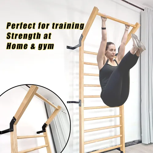 Miniatura 3 de FC FUNCHEER Escalera sueca, barra de gimnasia para montar en la pared, de madera maciza con 11 varillas estratégicas, 86.6 pulgadas de alto, 32