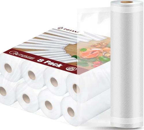 Potane Paquete de 8 bolsas selladoras al vacío engrosadas de 8"x20' (8 rollos) para alimentos, texturas en ambos lados, a prueba de olores,