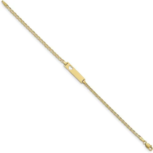 Miniatura 2 de Pulsera de identificación de ancla plana de oro amarillo sólido de 10 quilates con placa de identificación grabable con cierre de langosta de 7