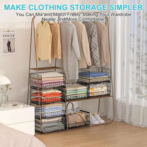 Miniatura 7 de Hongtamoya Organizadores de Armario Deslizantes de 4 Niveles y Estantes de Almacenamiento, Organizador de Estante de Armario Apilable Cestas Negro