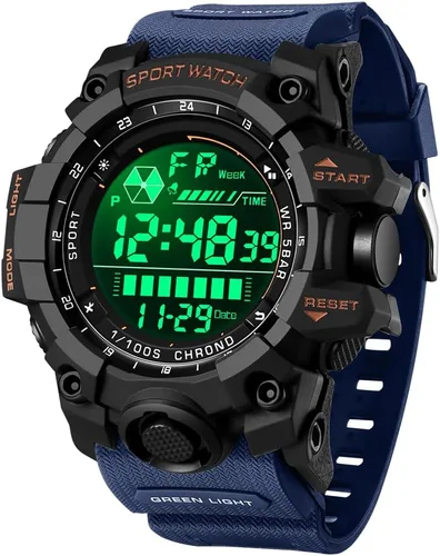 Miniatura 2 de FANMIS Reloj deportivo de cuarzo digital multifunción militar para hombre, impermeable, con alarma, LED, azul