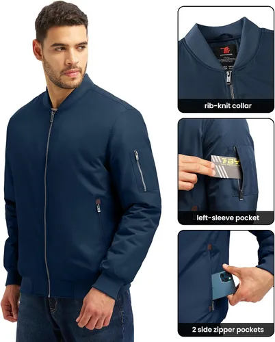 Miniatura 5 de Rdruko Chaquetas bomber para hombre, diseño de cebolla, acolchadas, cortavientos, con cremallera, 4 bolsillos, impermeables, de satén, para vuelo