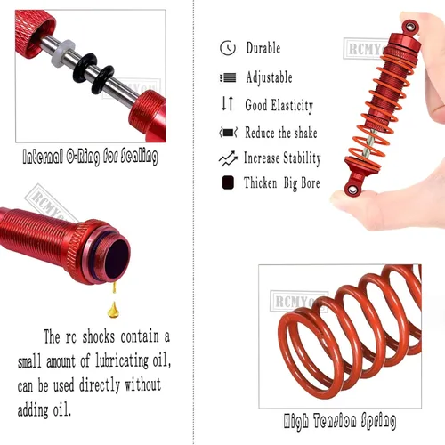 Miniatura 5 de Pieza de mejoras para 1/10 Vorteks/Granite/Senton 4x4 3S Blx Mega 550, amortiguadores RC, eje de transmisión, brazo de suspensión delantero y Rojo