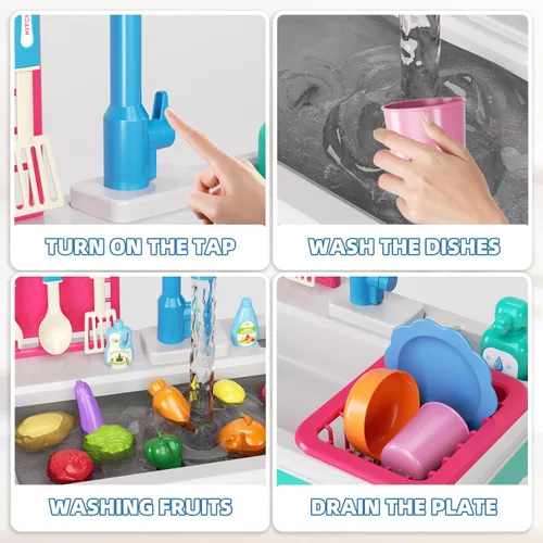 Miniatura 5 de Doloowee - Juguetes de fregadero de cocina con cambio de color, juguete de lavavajillas eléctrico para jugar con agua corriente para niños de 3 a 5