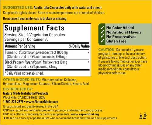 Miniatura 9 de Nature Made Curcumina de cúrcuma extra fuerte con pimienta negra, 1000 mg de extracto de cúrcuma por porción